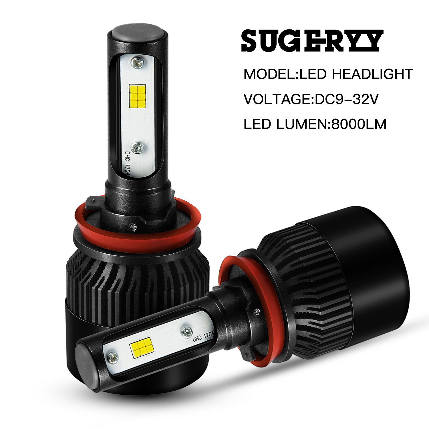 SUGERYY Extremely Bright H11 H8 H9 CSP Chip 72W 8000LM 6000K LED Headlight Bulbs, Xenon White