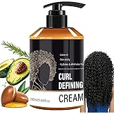 Curl Defining Cream, Anti Frizz Curling Cream for Enhances Wavy Hair and Curly Hair, Hydrating Argan Oil Moisturizing Long-Lasting Styling Curl Cream to Define All Curly Types 9.46OZ