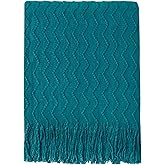 BOURINA Teal Throw Blanket 50x60 Inches Throw Textured Solid Soft Sofa Couch Decorative Knit Blanket