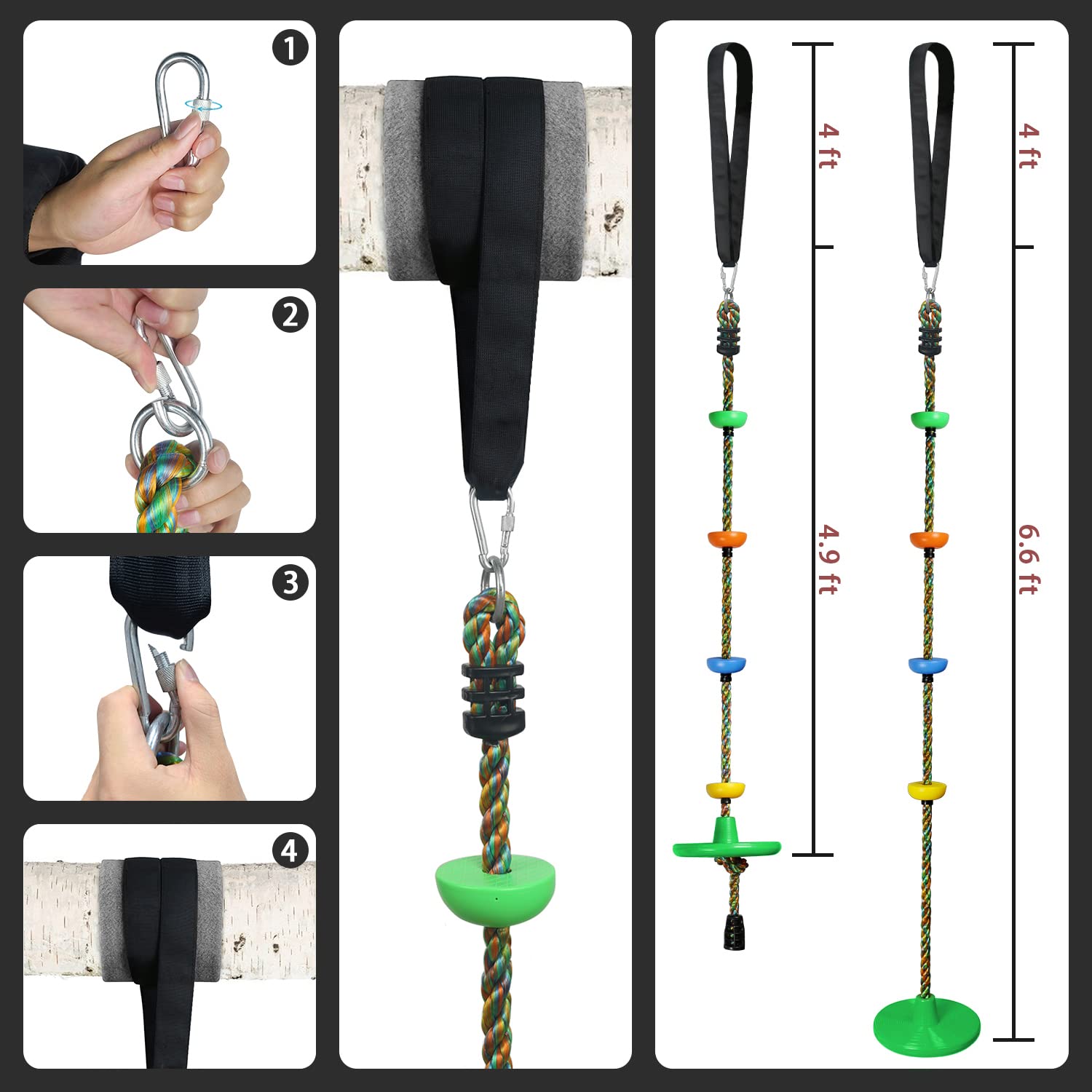 Tree Swing for Kids Backyard Single Disc Rope Climbing Swing Seat for Tree Indoor Outdoor Playground Set Accessories with Thickening 4 Ft Strap-Green