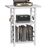 YAKANJ Record Player Stand with Extended Desktop,Large Record Player Table with Vinyl Storage,Turntable Stand with Record Holder Vinyls Display Shelf for Music Room Studio,White