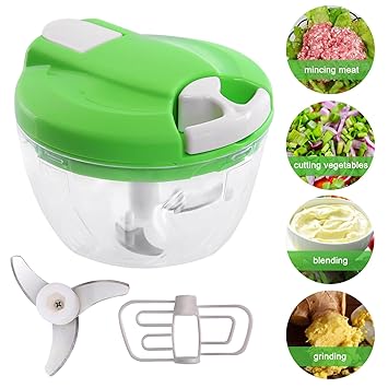 Mini Zwiebelschneider, 520ML Zwiebel Gemüseschneider mit 3 Edelstahlklingen, Manuell Essen allesschneider/Fleischwolf/Mixer, 