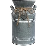 Venalys Vintage Galvanized Metal Milk Can, Farmhouse Decorative Flower Vase, Rustic French Country Milk Jug for Home Decor,10.6''H…