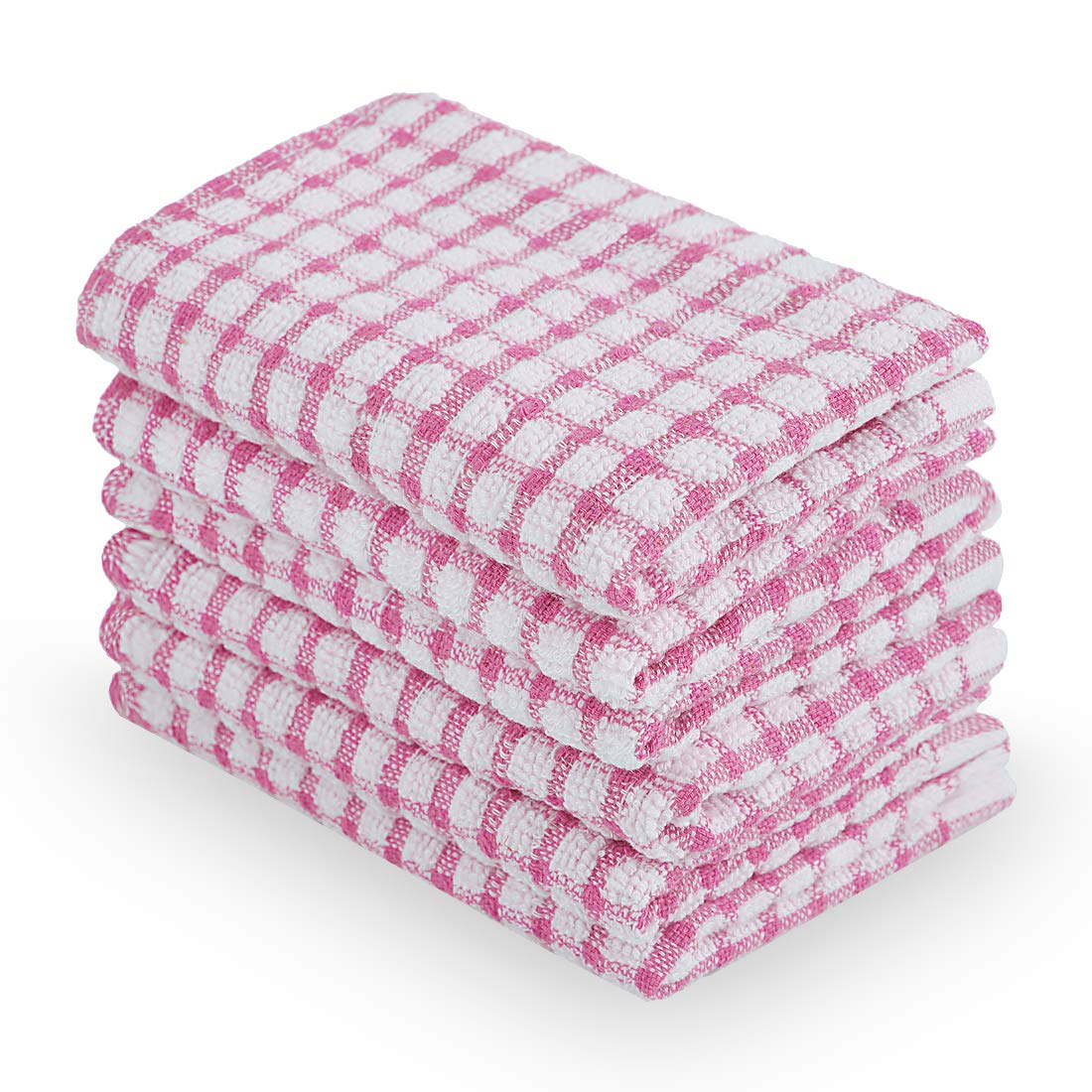Sourcingmap Pack of 6 Cotton Dish Cloths Waffle Weave, Water Absorbent Kitchen Small Dish Towel Set for Washing Up - Washable Reusable Tea Hand Towels, 38 x 27cm Pink - Small Size