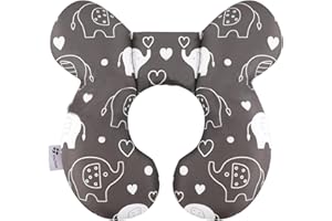 vocheer Baby Travel Pillow(Upgraded), Head and Neck Support Pillow for Pushchair, Car Seat,Stroller, Bouncer, Cotton (Elephant)
