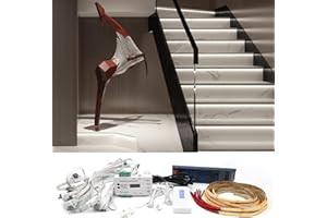 MALIIGAZA Intelligent Motion Sensor LED Stair Light Kit with Main Wire& Daylight Sensor, Step by Step Control 47.2 Inches Cuttable LED Strip Lights Indoor with Remote (16 Stairs,6000K)