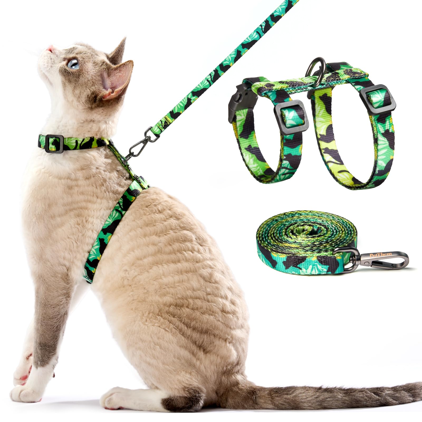 Photo 1 of Cat Harness and Leash Set - Escape Proof Adjustable Cat Harness, Comfortable Soft Lightweight, Use Safe & Easy, Walking Travel Kitten Harness for Small Medium Large Cats (Green Cat Whispers)