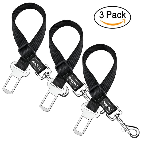 OMorc Dog Seat Belt, [3 Pack] Dog Harness Pet Car Vehicle Seatbelt Pet Safety Leash Leads for Dogs/Cats, Nylon Fabric Material, 19-27 Inch Adjustable - Black