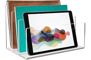 Tasybox Acrylic File Holder, Clear File Sorter Desk File Organizer 3 Sections Office Desktop Rack 9" x 6.5" x 6.5"