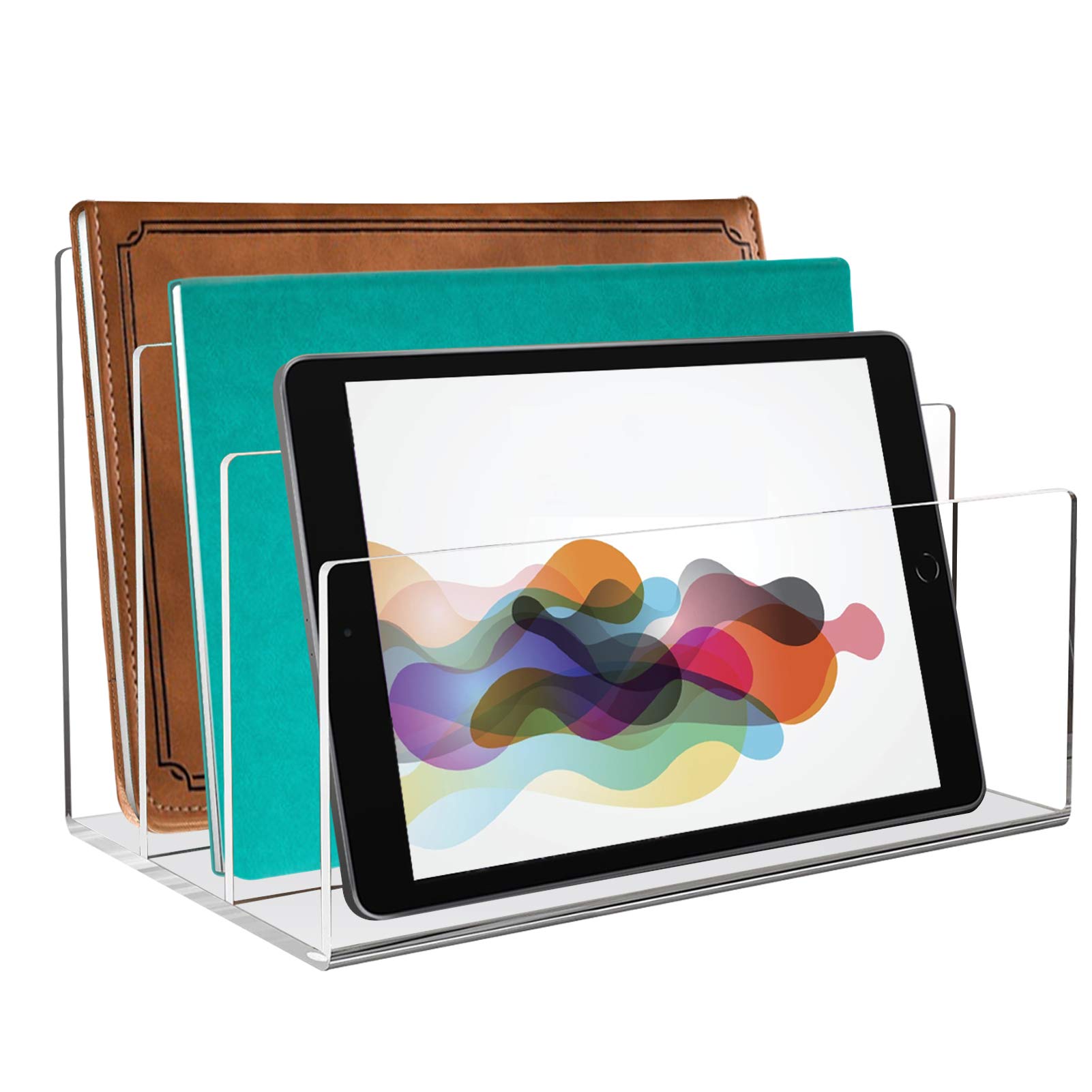 Tasybox Acrylic File Sorter Organizer, Clear File Folder Holder 3 Section Desktop Organizers 9" x 6.5" x 6.5"