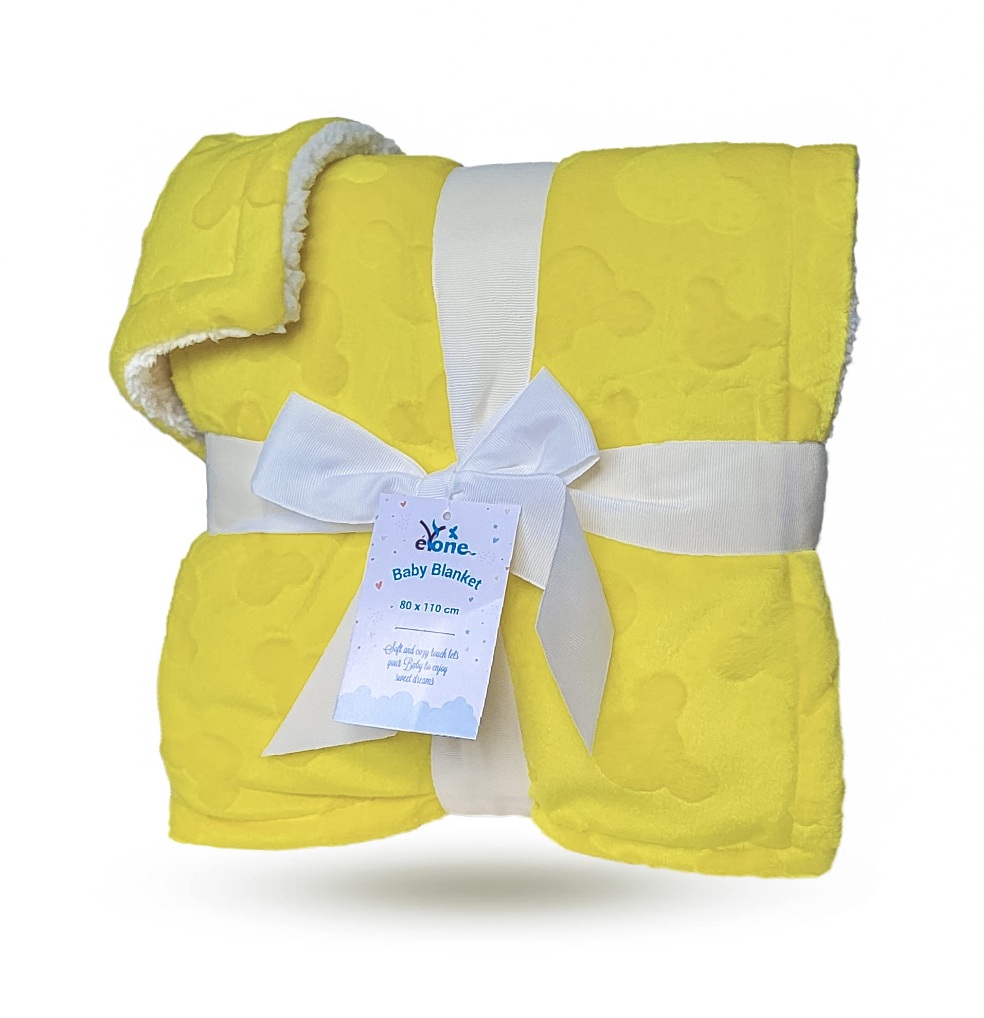 eYone Large Receiving Sherpa Baby Blanket Double Layer Fleece for Nursery Cot and Pram (Yellow)
