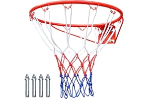 Basketball Rim, 18" Basketball Backboard Replacement with All-Weather Net, Standard Size for In-Ground & Wall-Mounted Basketb