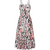 GRACE KARIN Summer Dresses for Women 2026 Vacation,Smocked Floral Maxi Dress,Boho Beach Sundress with Pocket Fashion Clothing