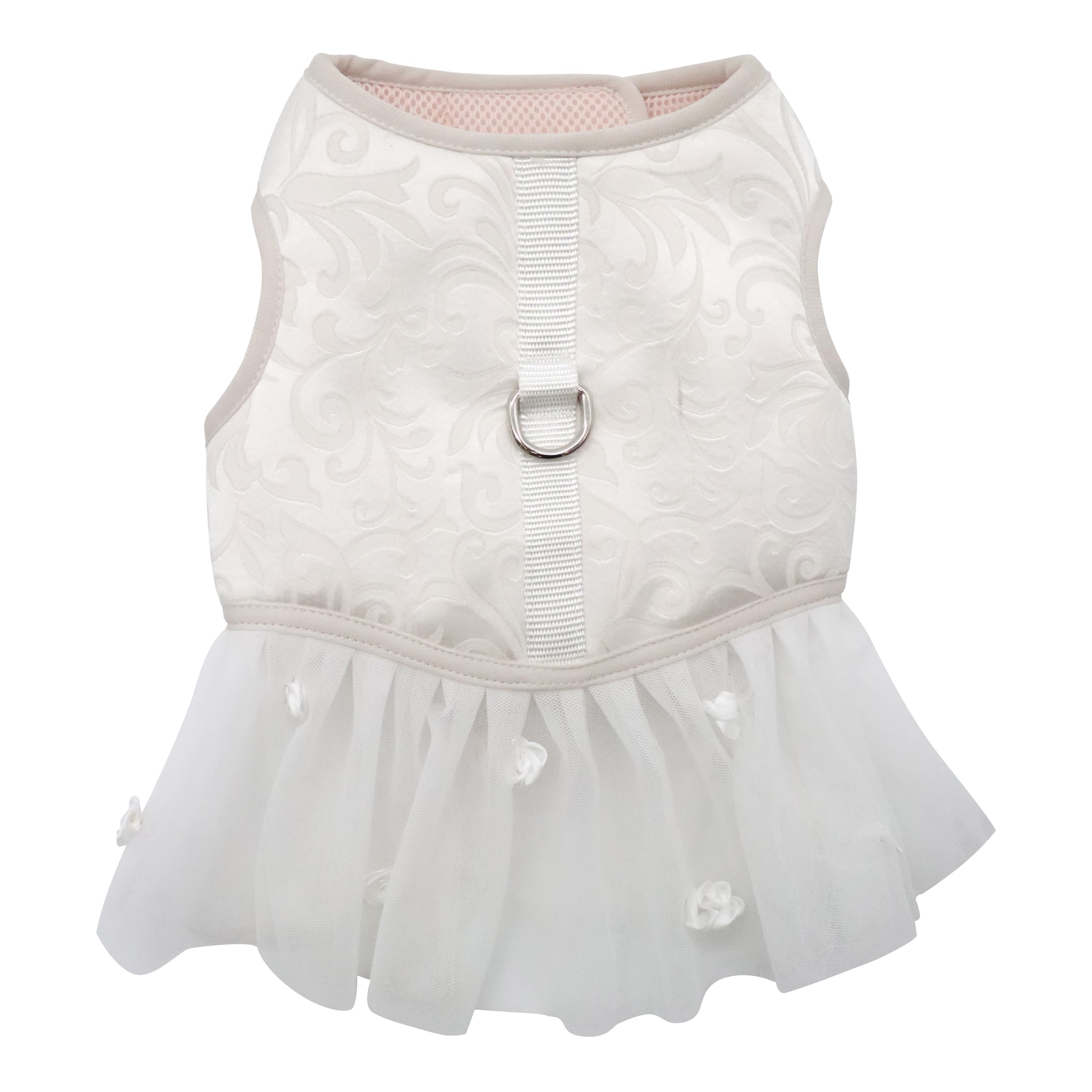 Croci Ceremony Bride Male Dog Harness for Weddings, Dog Suit with Tulle Skirt, Damask Pattern, Adjustable, L/46-53cm