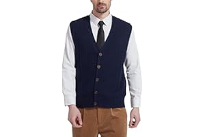 Kallspin Men's Cable Knit Sweater Vest Wool Blend V Neck Button Down Sleeveless Cardigan Vest