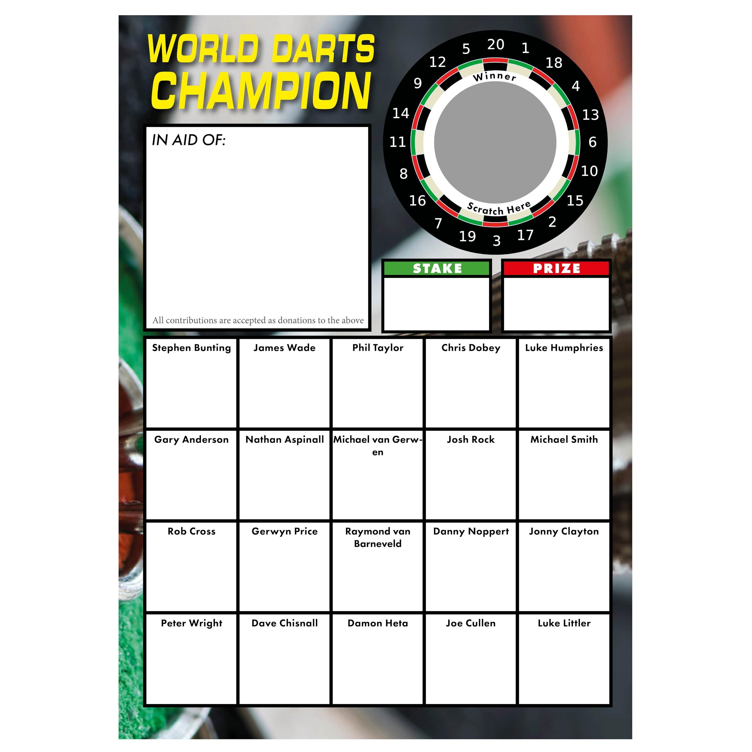 Totally Bonkers - Darts Fundraising Scratch Cards - 20 Square - A6 (148x105mm) - 10 Pack - TB0008 - Blind Card