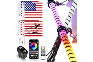 UNI-SHINE 2 PCS 3FT COB LED Whip Light with Spring Base Spiral RGB Chasing Lights Music Antenna Whip Light with APP & Remote Control White Spiral RGB Chasing Lighted Whips with Rocker Switch