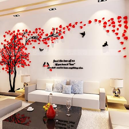 Diy 3d Huge Couple Tree Wall Stickers Crystal Acrylic Wall Decals Wall Murals Home Decorations Arts M Red Right