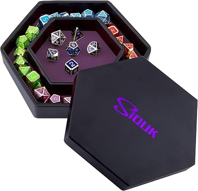 SIQUK Dice Tray with Lid Hexagon Purple Dice Rolling Tray for DND RPG Games