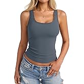 Eachyes Womens Lace Trim Ribbed Tank Tops Scoop Neck Fitted Sleeveless Shirts Cute Going Out Camisole Solid Color and Striped