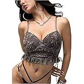 SHENHE Women's Lace Up Underwire Bustier Corset Bra Lace Ruffle Hem Y2k Longline Bra