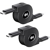 Cable Matters 2-Pack Retractable USB C to USB C Cable, 3.3ft / 1m | 60W Charging, 480Mbps Data Transfer, Built-in Cable Reel, Charging and Data Sync, Travel-Friendly