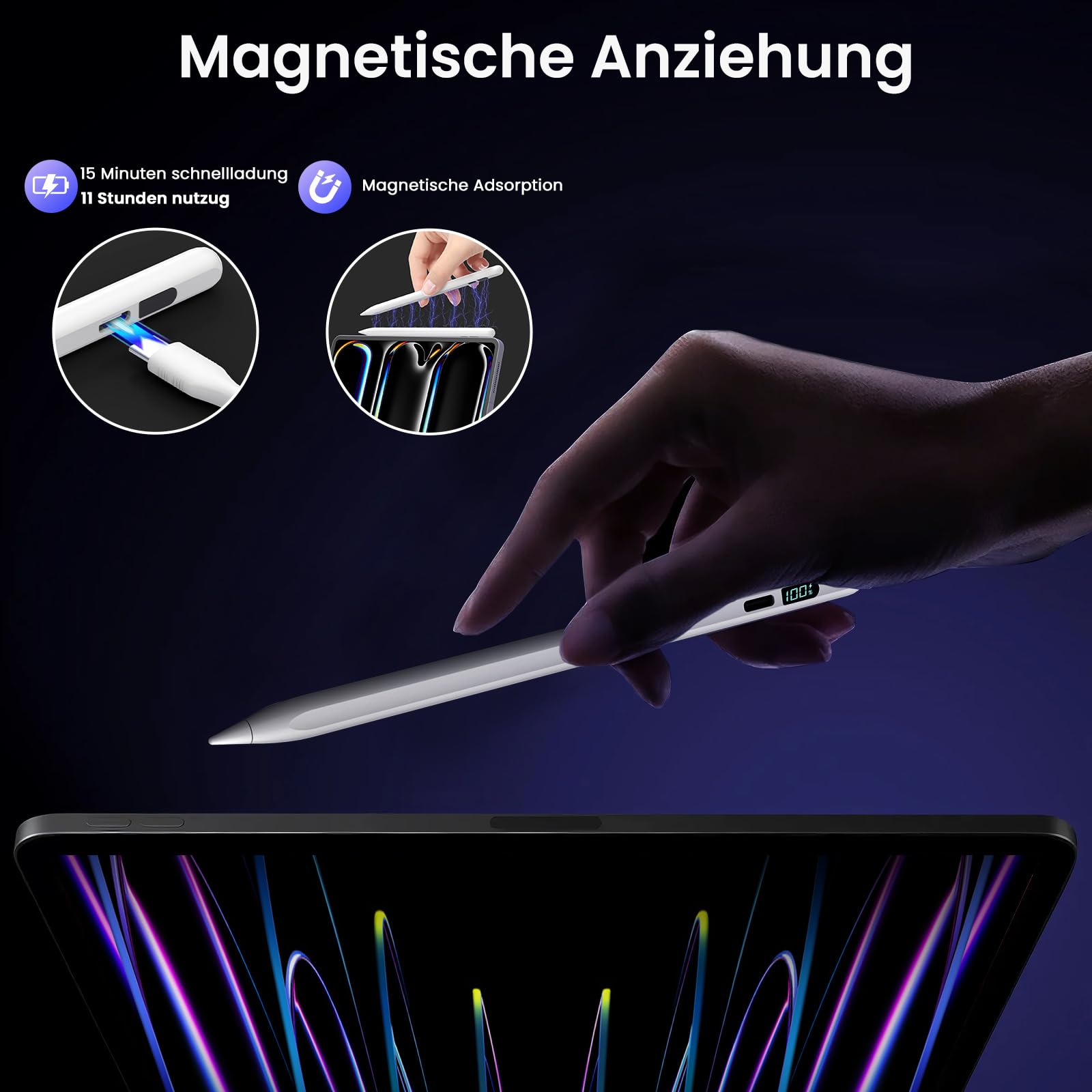 Mixoo Stylus Pen für iPad Apple2018-2026 ipad Stift 3X Schnelleres Laden/Arbeit11st. Handflächenablehnung/Neigungssensitivität,Kompatibel mit iPad11(A16)/10/9/8/7/6,Pro11/12.9/13'',Air3-5/Mini5/6/7 6