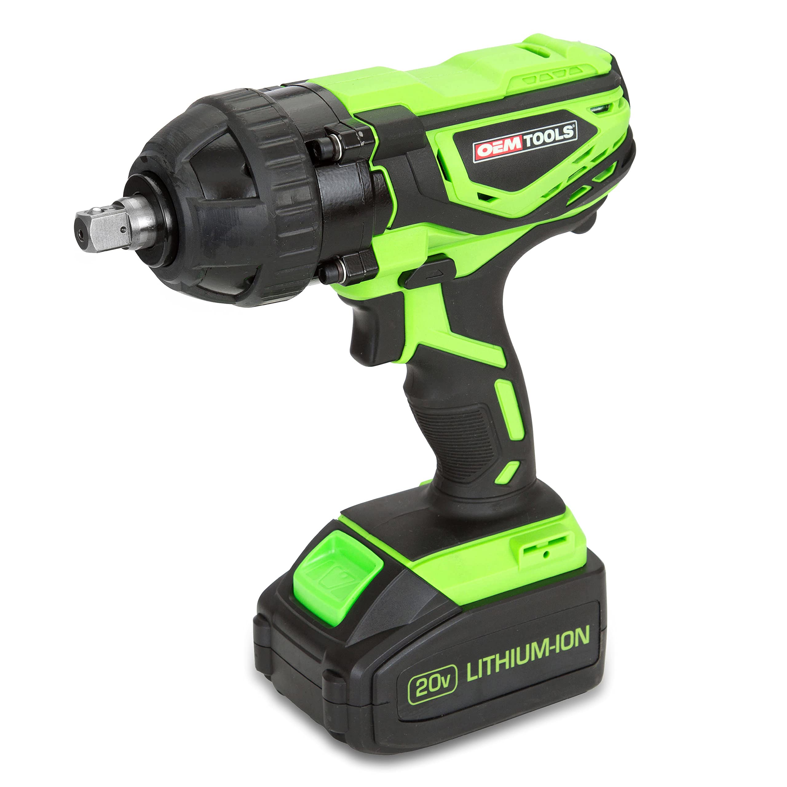 OEMTOOLS 24481 Llave de impacto máxima de 20 V con yunque de accionamiento de 1/2 pulgada, batería de iones de litio, pistola de impacto recargable, motor potente, 260 pies/libras. Par de apriete