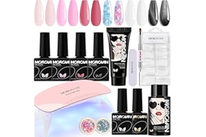 Morovan Poly Gel Nail Kit: with 3 Pure and 1 Cat Eye Gel Nail Polish Clear DIY Poly Gel Kit with Mini U V Lamp Starter Kit with Glitter Base Coat Top Coat Slip Solution Nail Extension Gel Kit