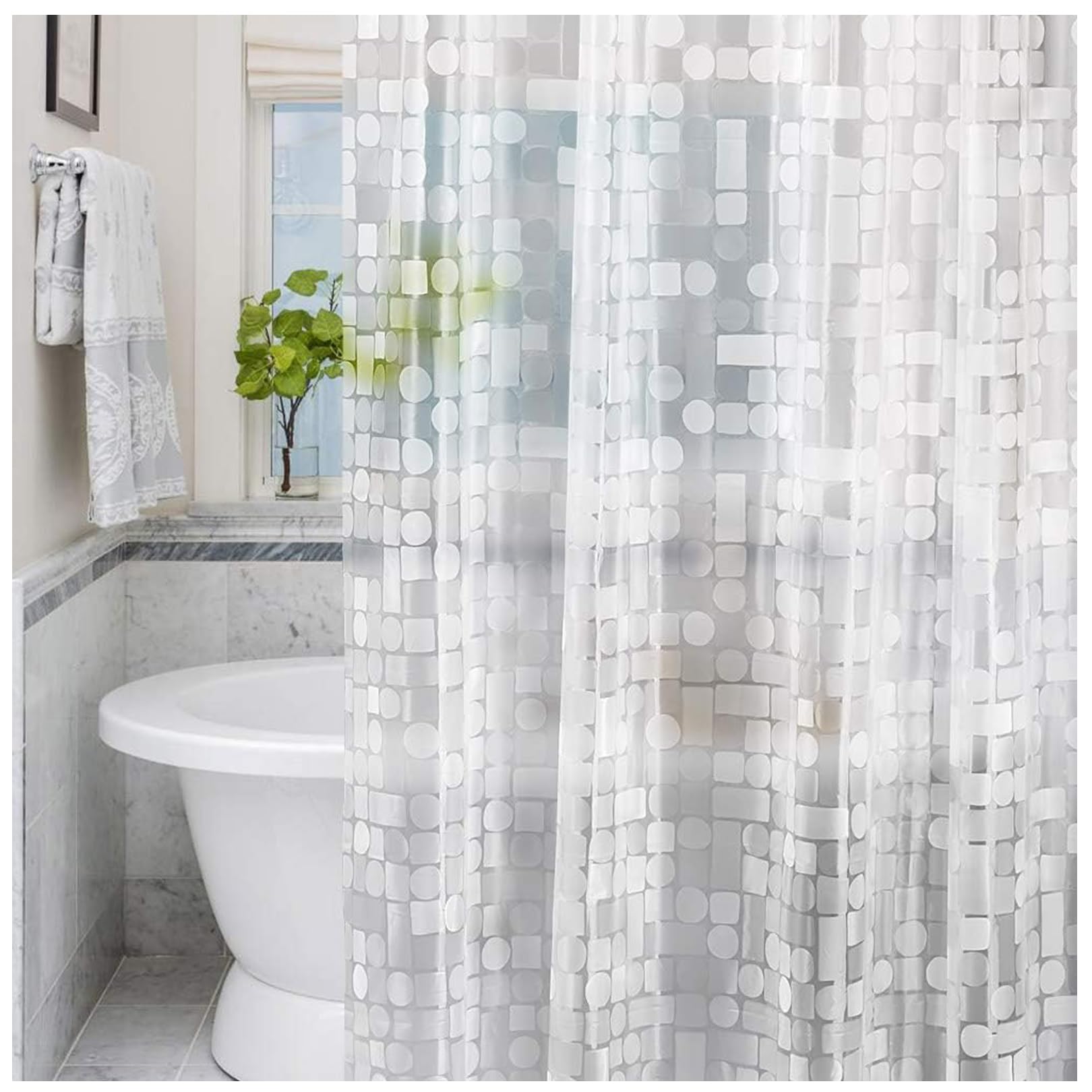 LEMON CLOUD Shower Curtain, PEVA Waterproof and Mould Resistant, Weighted Hem Bathroom Curtains with 3 Magnets and 12 White Plastic Hooks, Geometric - (120x200CM/47 W x 78" L)