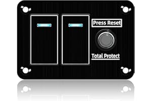 GGTA 2Gang Rocker Switch Panel with Circuit Breaker,DC12/24VAluminum Marine Boat Switch Panel Waterproof, Blue Light ON/Off Toggle Switch with Circuit Breaker 20A for Car RV Truck Boat