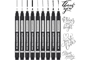 MARTCOLOR Calligraphy Pens, 9 Size Calligraphy Pens for Writing, Brush Pen Calligraphy Set for Beginners, Calligraphy Brush Pens, Hand Lettering Pen for Art Drawing, Sketching, Scrapbooking