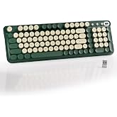 MPTOG Bluetooth Wireless Computer Keyboard (Milk Dark-Green) | Colorful 99 Round Keys Retro Membrane Keyboard with Click Typing Feel, Power Switch, Ideal Gift for Office, Home