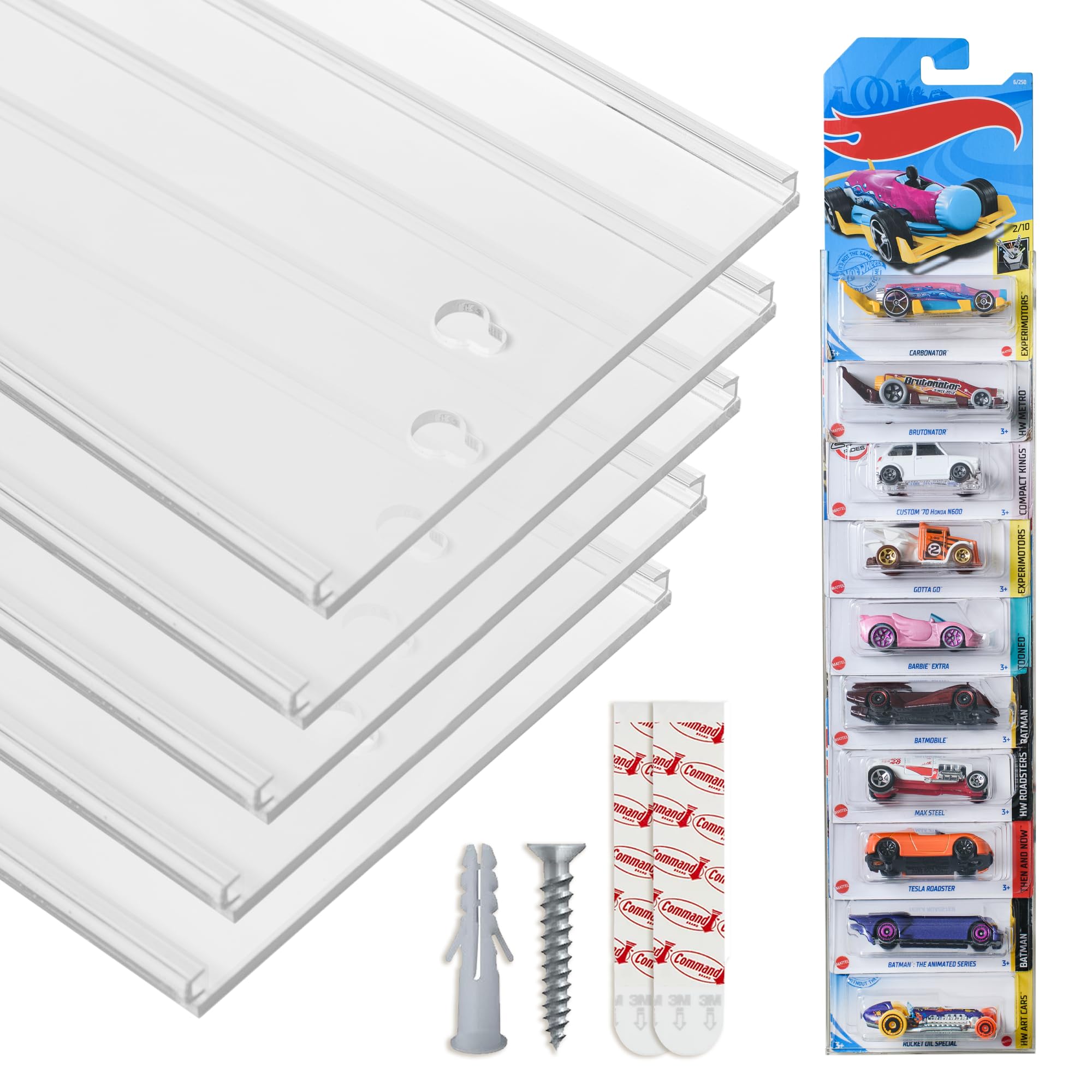 Tapeera Model Car Display Case Wall Mount - Holds Up to 50 Cars - Compatible with Hot Wheels Matchbox Packaged Cars - Diecast Blister Packed Toy Car Organizer Display Shelf Rack Wall Storage (5-Pack)