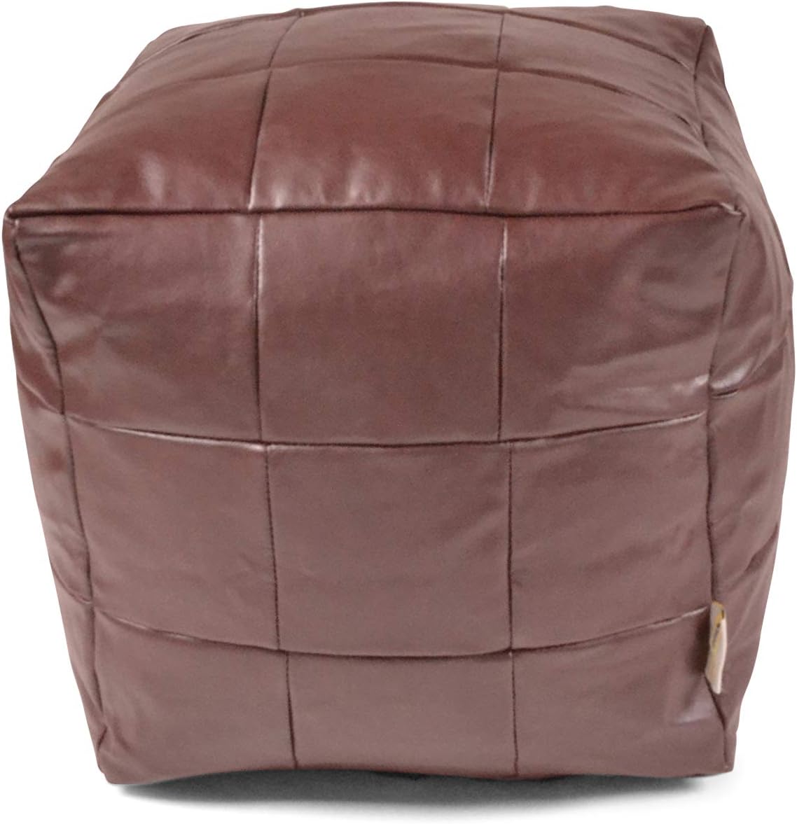 Faux Leather Patchwork Brown Foot Stool Rest Pouffe Cube Bean Bag with Filling by Bean Bag