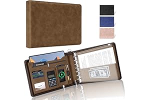 Ospelelf Brown Zippered 7 Ring Check Binder for Business Checks (9" x 13"), 1 Inch Faux Leather Checkbook Portfolio with Zipper Pouch, Professional Binder for Organizer Accountants, Home Use