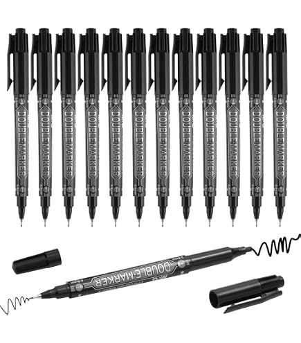 M&G Permanent Twin Tip Markers - Ultra Fine 0.5mm & 1.2mm, 12 Pack, Waterproof Quick-Dry, For Paper, Glass, Plastic, Wood