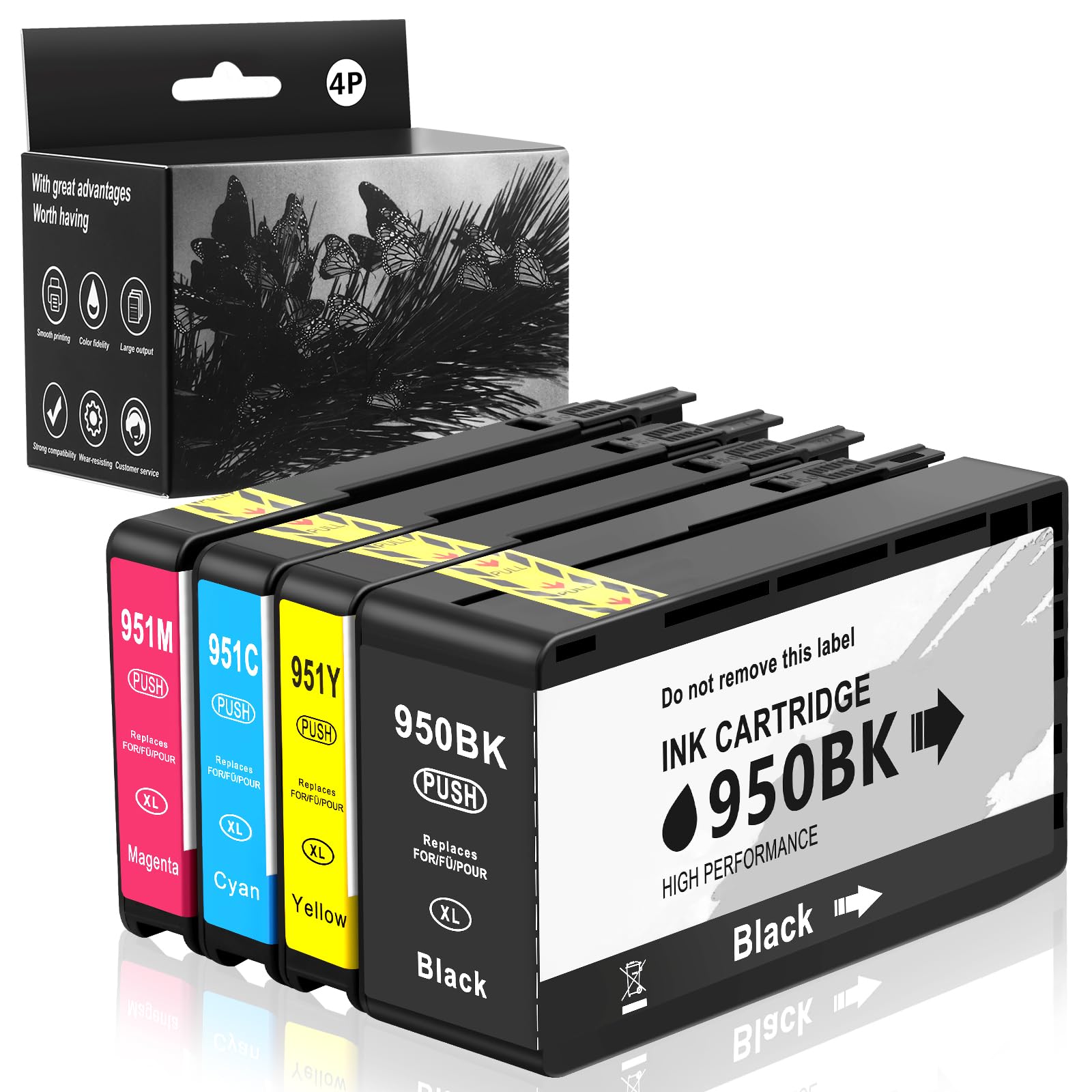 Photo 1 of 950XL 951XL Ink Cartridges Replacement for HP OfficeJet Pro 8100 8600 8610 8615 8620 8625 8630 251DW 276DW Plus Series (4 Pack with Chip)