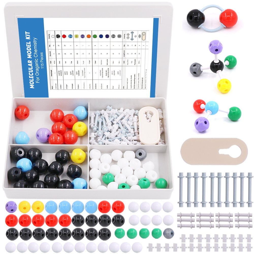 Swpeet 115 Pcs Organic Chemistry Molecular Model Student and Teacher Kit, Molecular Model Set for Inorganic & Organic Chemistry - 50 Atoms & 64 Links & 1 Short Link Remover