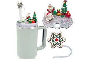VRHGL Accessories Compatible with Stanley Cup Lid, Silicone Snowflake Christmas Straw Toppers for Stanley Cup H2.0 Holiday Lid Accessories 40 OZ,Gift for Kids