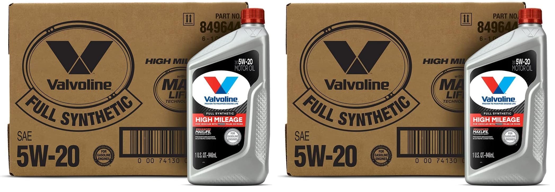 Valvoline Full Synthetic High Mileage with MaxLife Technology SAE 5W-20 Motor Oil 1 QT, Case of 6 (Pack of 2) Image