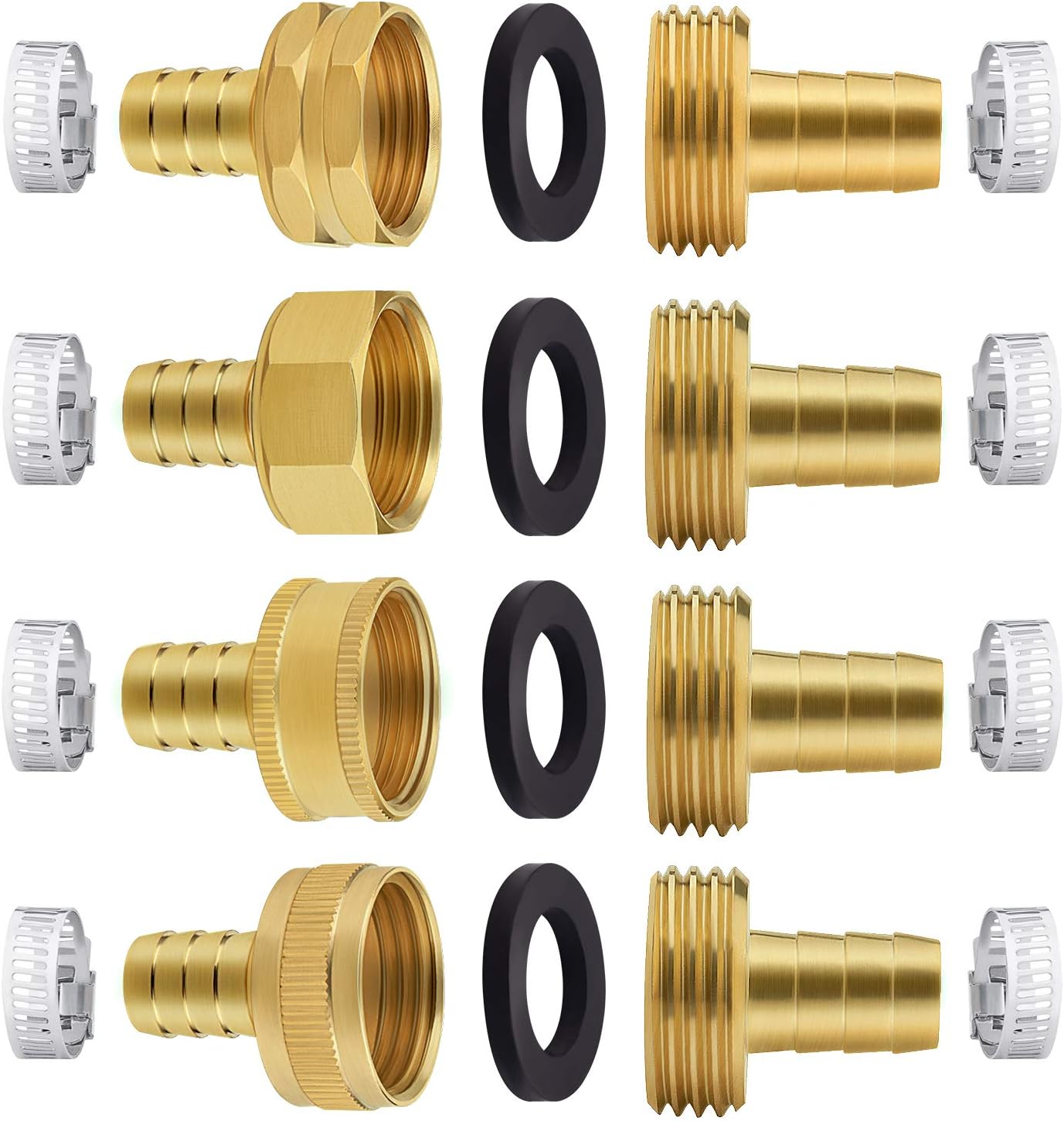 Awpeye 4 Sets 1 2 Inch Garden Hose Repair Kit Brass Hose Mender End Repair Female And Male Water Hose Connector With 8 Pieces Stainless Steel Clamp Hose Connectors Accessories Patio Lawn
