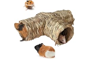 Hamiledyi Hamster Grass Tunnel Toy Nature's Hideaway Straw House with Open Entrance Guinea Pig Tunnel and Tube Home for Hamsters Rats Ferrets Guinea Pigs Chinchillas Hedgehogs and Birds