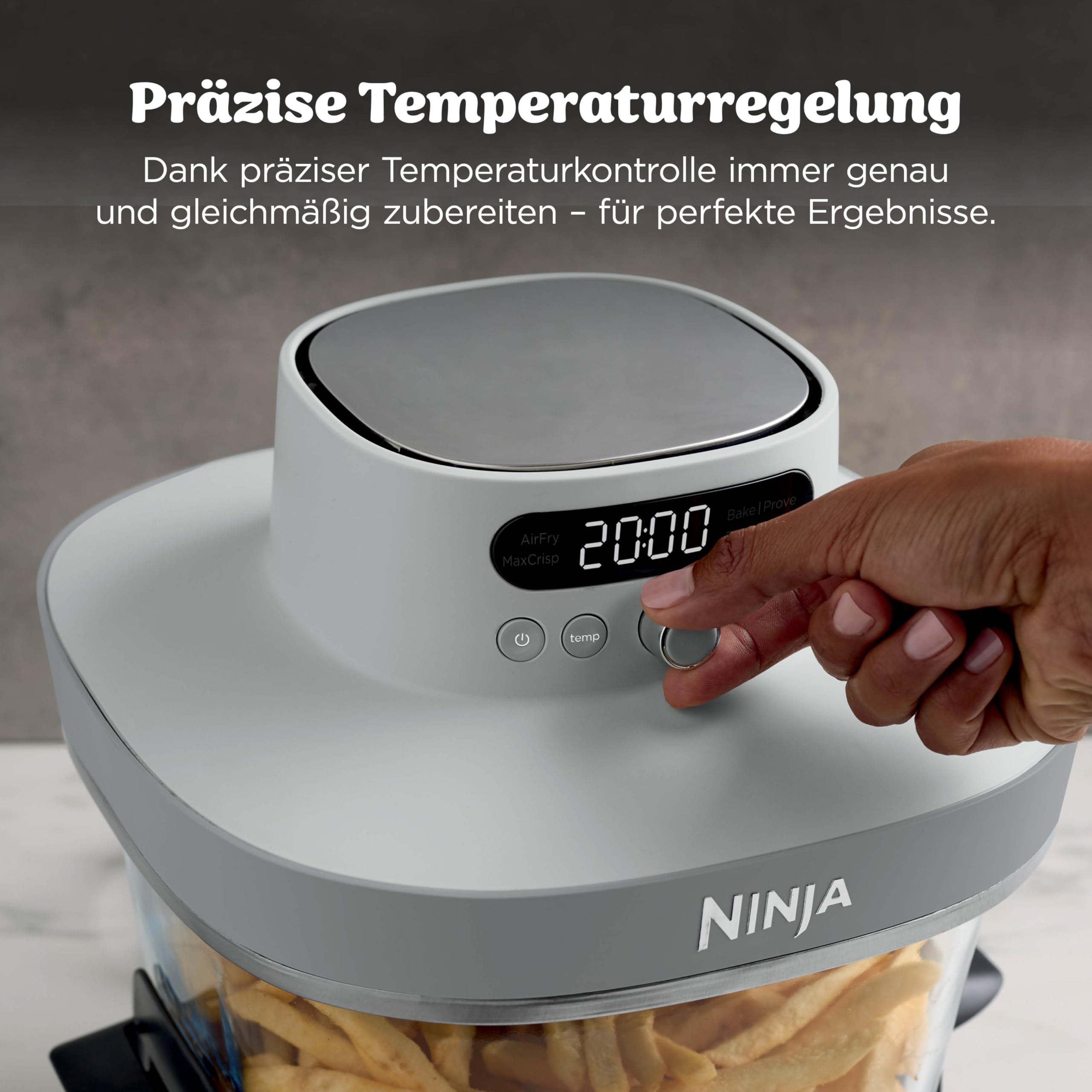 Ninja CRISPi PRO XL Glas-Heißluftfritteuse (Air-Fryer), 5 voreingestellte Zubereitungsfunktionen, inkl. CleanCrisp-Glasbehälter (5,7 l und 2,3 l) und Aufbewahrungsdeckel, Weiß AS090EUWH 6