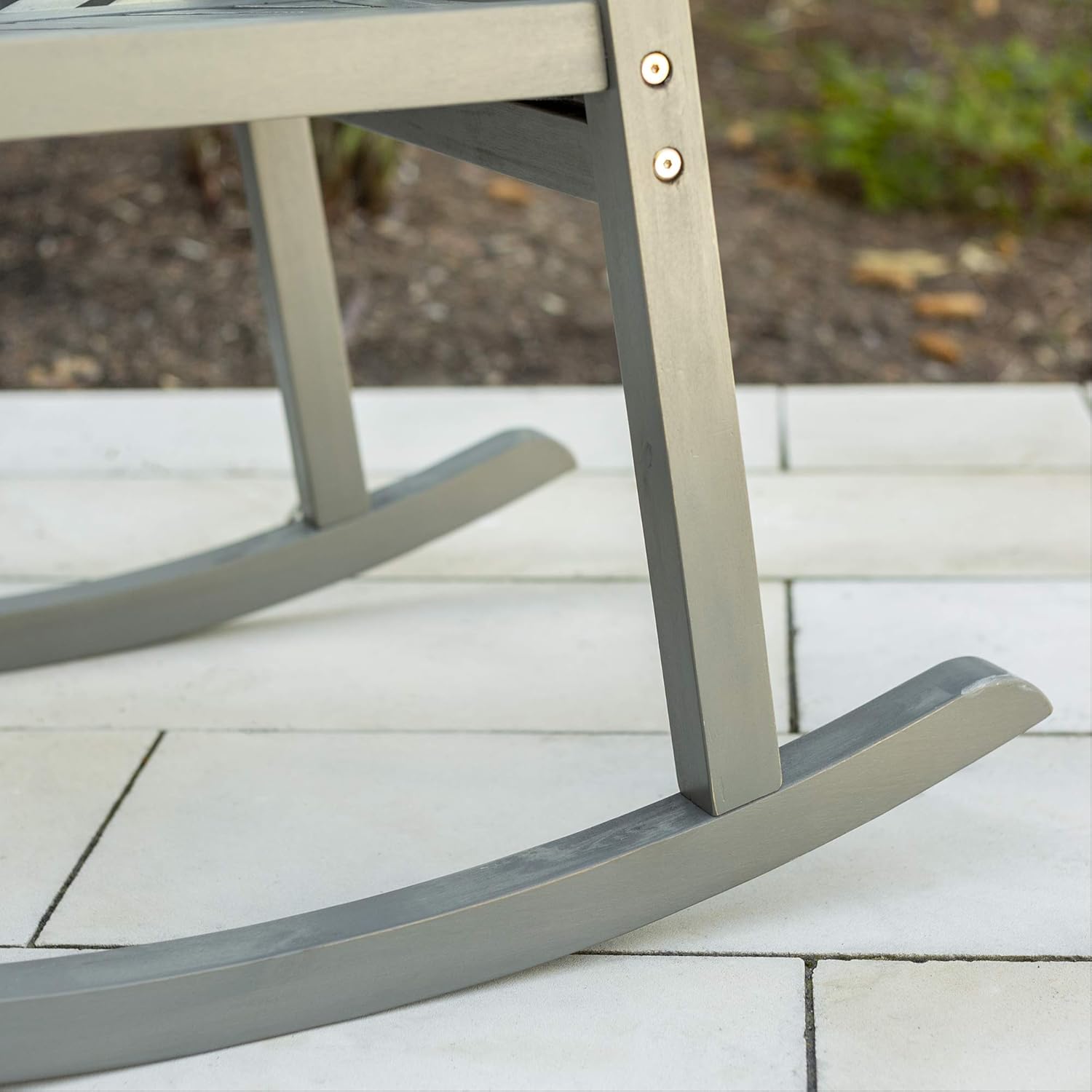 Walker Edison Furniture Company Outdoor Patio Wood Chevron Rocking Chair All Weather Backyard Conversation Garden Poolside Balcony, Set of 1, Grey: Furniture & Decor