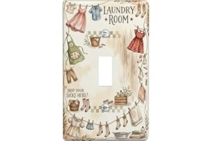 Laundry Single Light Switch Cover Plate, Rustic Vintage Clothes Baskets None Beige Plastic Standard Size Switch Plate Decorat