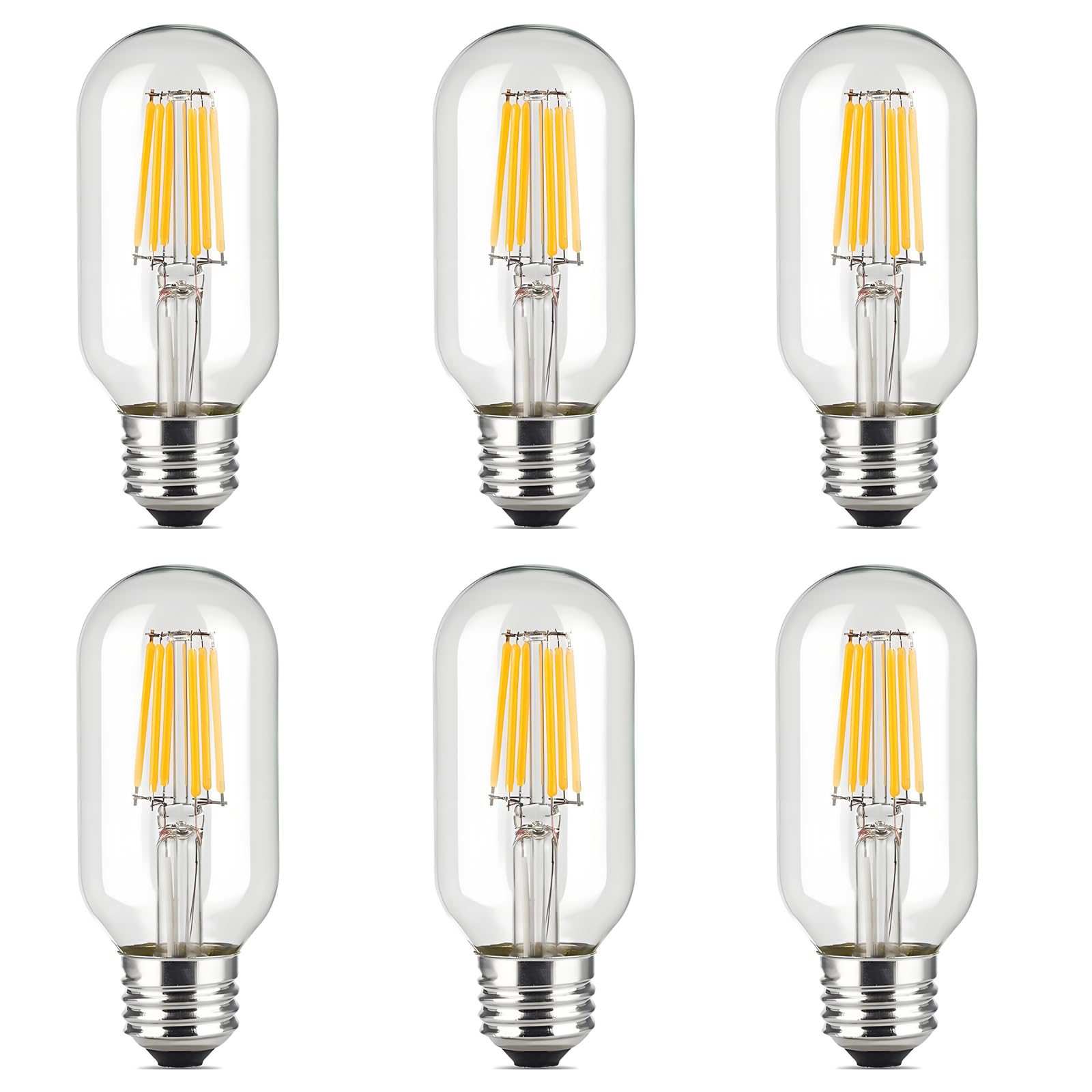 HUAMu T45 LED Edison Bulb 6W Warm White 2700K 60W Incandencent Replacement Screw E27 Vintage LED Decorative Light Bulb T45 Clear Tubular Filament Bulb (6-Pack, Non-Dimmable)