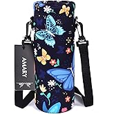 AMARY 500ML Neoprene Water Bottle Carrier Bag with Adjustable Shoulder Strap,Insulated Water Bottle Cover for Stainless Steel/Glass/Plastic Bottles 16.9OZ (Butterfly-2)