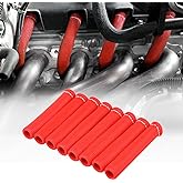 8PCS Spark Plug Wire Heat Shield Sleeve 6 Inch for Ls1/Ls2 Sbc Bbc 350 454 | Spark Plug Boot Protector, 2500&deg;F Spark Plug Wires Fits 90/45/ Spark Plug Wire Heat Sleeve, Fiberglass Sleeve, Red