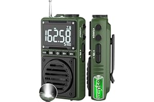 JAZMM Digital AM FM Weather Band Radio with Flashlight,850mAh Rechargeable Portable Pocket Radio with Best Reception,LCD Screen, Back Clip,Stereo Earphone Jack, SOS Alarm,Sleep Timer for Jogging,Walking